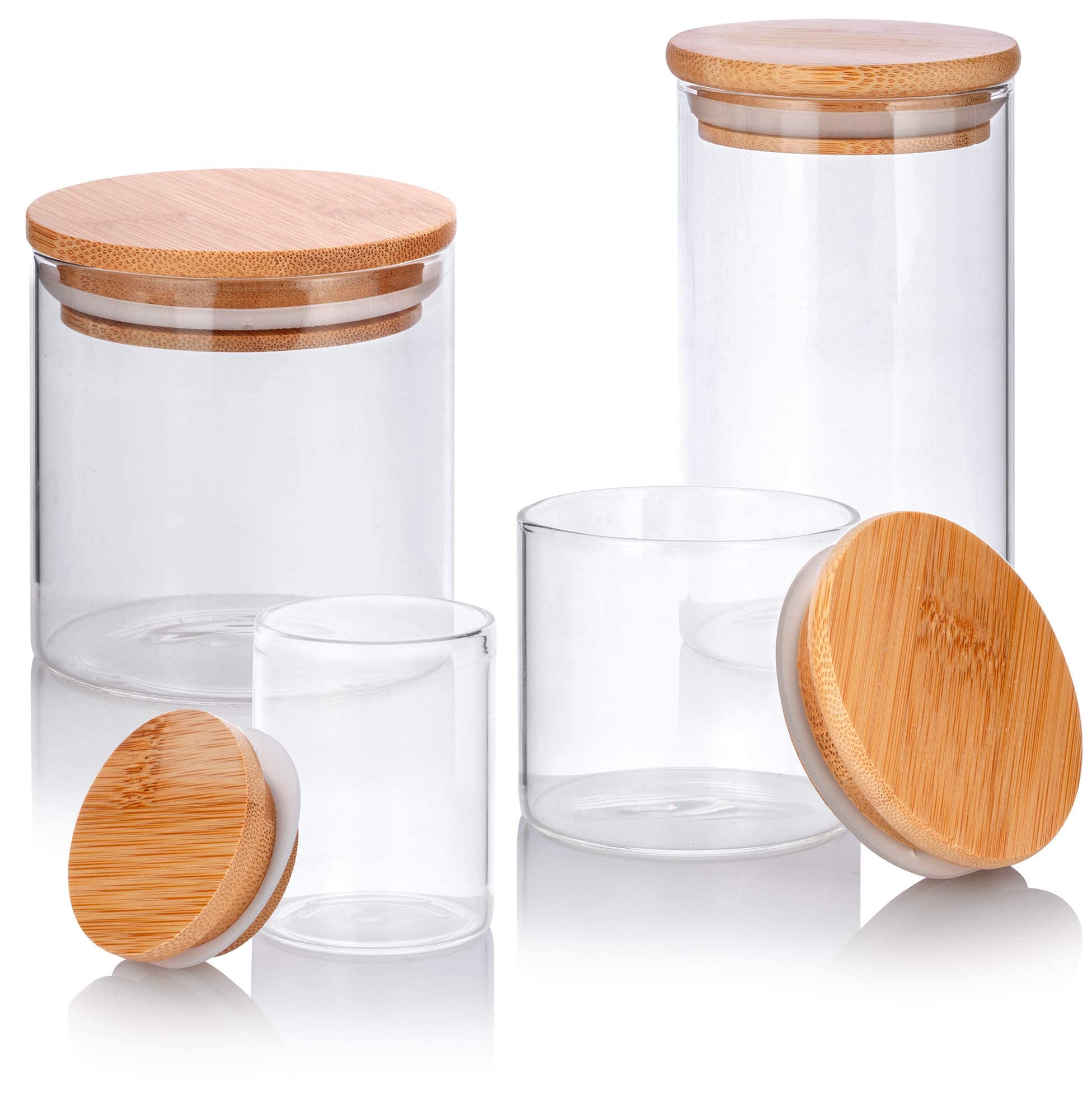 Amazon | プレミアムホウケイ酸ガラスジャー 8個 竹製気密蓋付き